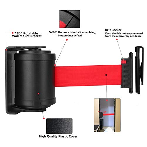 Retractable Wall Belt Barrier, Wall Mounted Crowd Control Barrier with 13 feet Retractable Belt, Braking System and 180° Roating Supported - style: 13 Feet-180° Roating