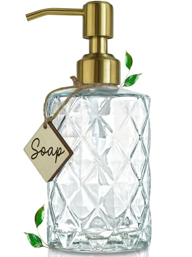 JASAI Diamond Design Glass Soap Dispenser with Golden Pump - color: Clearglass-golden Pump, style: Diamond