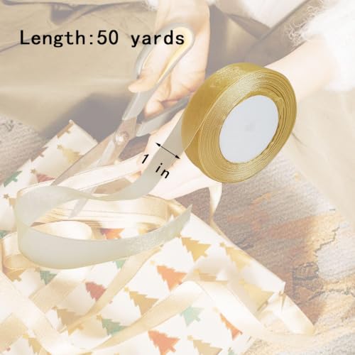 1 Inch x 50 Yards Gold Sheer Organza Ribbon