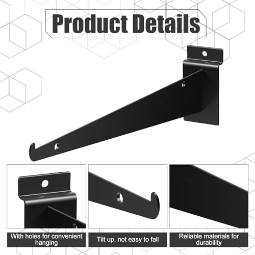 Oudain 10 Pcs 12" Slatwall Shelf Bracket with Lip Metal, Black - color: Black