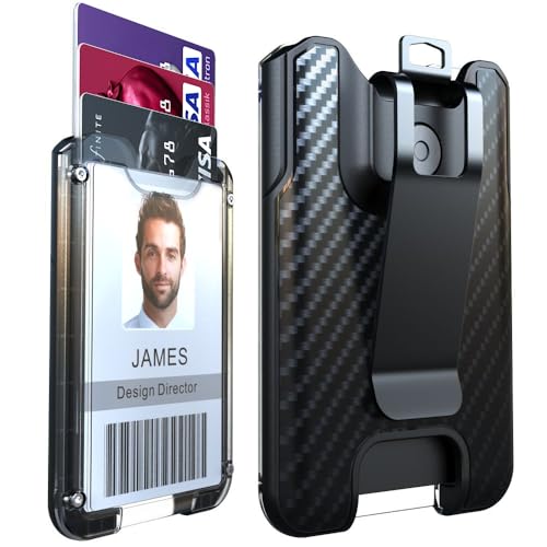 LIUGX Badge Holder with Metal Clip, Carbon Fiber-Texture, Hold 4 Cards - color: Black