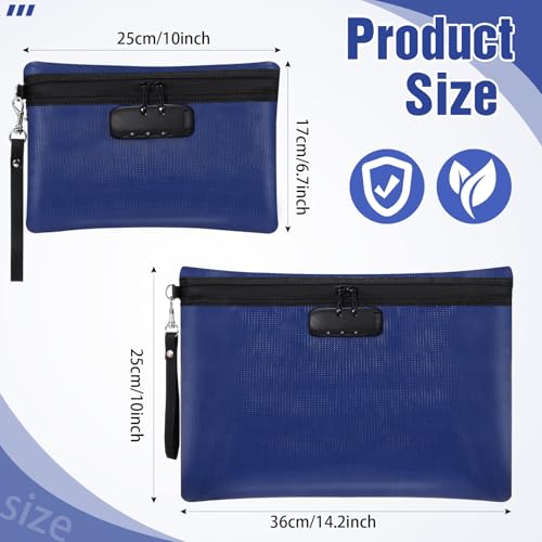 Nezyo 2 Pcs Fireproof Document Bag with Lock, Waterproof Money Pouch,Blue - color: Blue