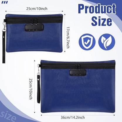 Nezyo 2 Pcs Fireproof Document Bag with Lock, Waterproof Money Pouch,Blue - color: Blue
