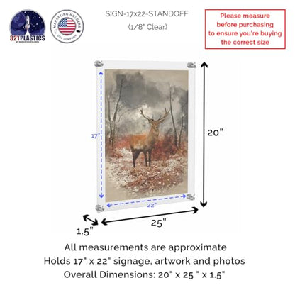 Marketing Holders Clear Acrylic Wall Frame 17 x 22 with Silver Standoffs Overall Dimensions: 20" x 25" Peel Protective Film Door Name Sign Lobby Office Sign Door - size: 17 x 22 inches