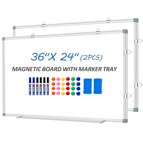 White Board Dry Erase Whiteboard for Wall 36" x 24" (2pcs) Aluminum Presentation Magnetic Whiteboards with Long Pen Tray, Hanging Whiteboard for Office, Meeting Room, Classroom, School & Home - size: 36"x24"(2pcs)