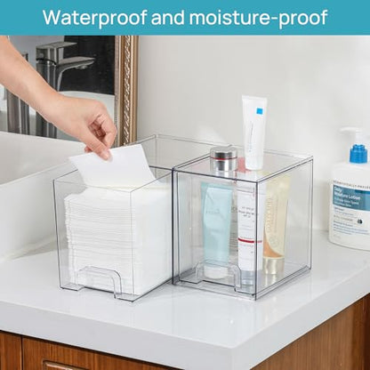 Vtopmart Clear Stackable Storage Drawers, 4 Pack Tall Plastic Organizers - style: High-4pack-Clear