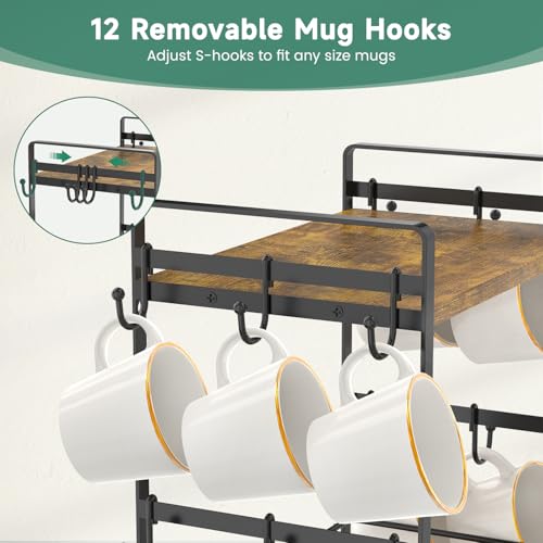 EsLuker.ly Coffee Mug Cup Holder Tree Bar Station Organizer, 2 Tier - color: Antique Brown + Black
