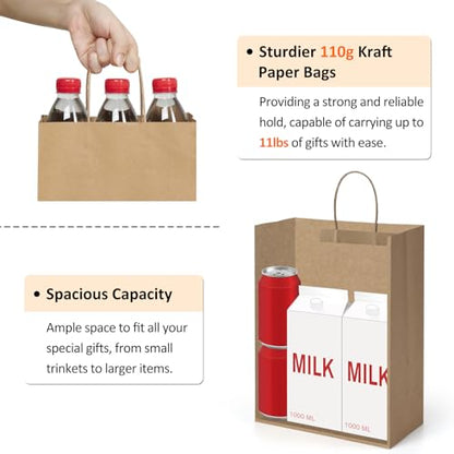 BagDream Kraft Paper Bags with Handles 10x5x13 Inch Brown 50 Pack Bulk - color: Brown