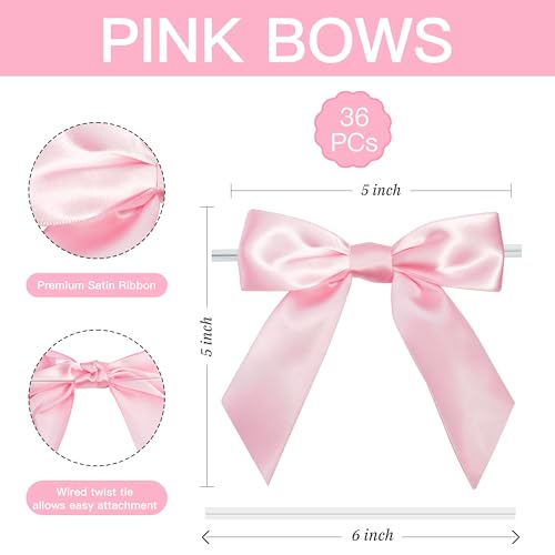 Pre-Tied Pink Satin Ribbon Twist Tie Bows 5 Inch 36 Pack - color: Pink