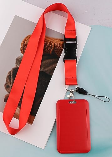 Lanyard ID Holder Red Lanyard for Keys ID Badges Keychain Vertical Name Badge Holder with Clip - color: Red