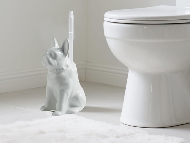 Comeon Ceramic Dog White Toilet Brush and Holder Set, Plastic Handle - color: White, size: Dog