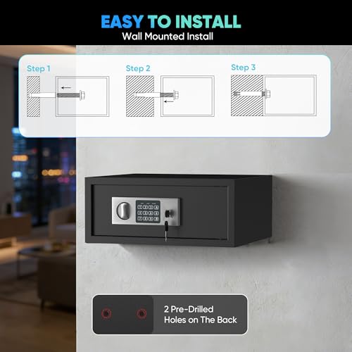 Locksworth Safe 0.7 Cubic Feet Safe Box with Electronic Keypad & Keys, Digital Security Lock Box for Home and Business Use, Money, Valuables, Guns, Jewelry and Documents, 16.9"W x 14.6"D x 7"H - size: 0.7 Cubic Feet