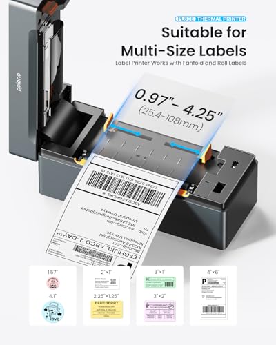 POLONO Bluetooth Thermal Shipping Label Printer, 4x6 Label Printer for Shipping - color: Grey
