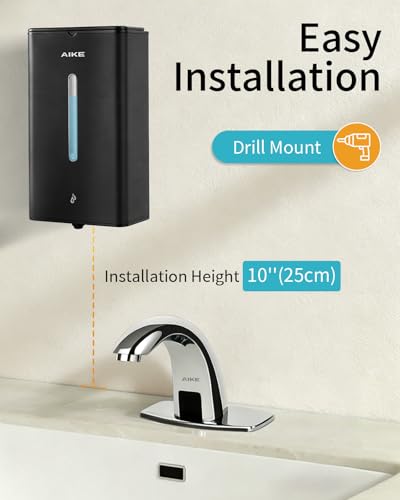 AIKE Heavy Duty Automatic Soap Dispenser,33.8oz for Bathroom,Matteblack - color: Matteblack Stainless Steel