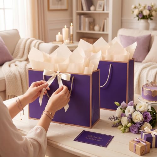 woric 2 Pcs Purple Gift Bags with Handles, 14" Medium Gift Bags - color: Purple