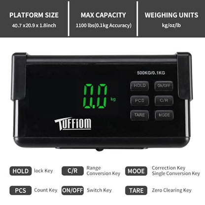 TUFFIOM 1100Lbs x 0.2Lbs Postal Digital Livestock Scale, Electronic Stainless Steel Platform Heavy Duty Vet Animal Scale,Dog Pig Goat Sheep Scale, Silvery