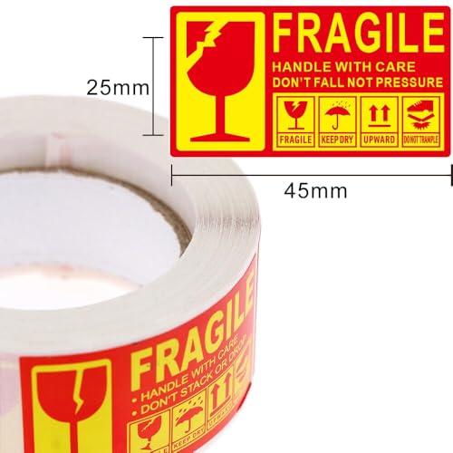 250-Pack Fragile Glass Stickers for Shipping - Handle with Care, Bold Red and Yellow - Shipping Moving Labels, Mailing Supplies Fragile Warning Stickers - Protect Your Packages with Care - color: Fragile Glass