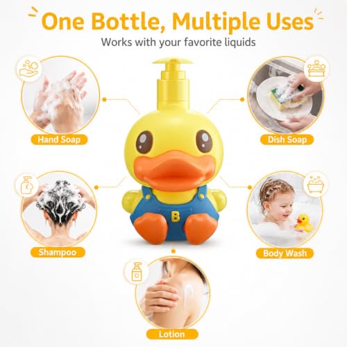 Super Cute 3D Soap Dispenser for Bathroom Toilet Kitchen Dish Soap Shampoo Lotion Hand Sanitizer Shower Cartoon Animal Duck Birthday Gift Empty Refillable Pump Bottle Yellow Blue - color: Yellow-blue