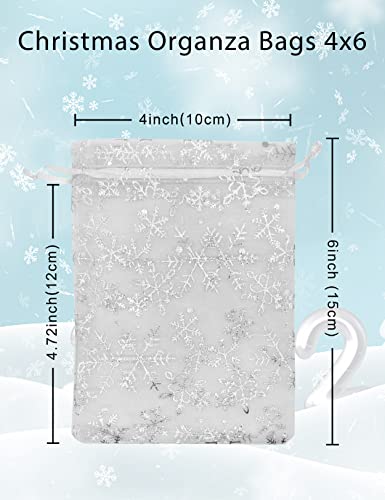 Jexila 100PCS Christmas Organza Gift Bags 4X6 inches Small Christmas Drawstring Candy Goodie Treat Bags for Kids Classroom Xmas Holiday Party Favor - color: White Snowflake 4X6