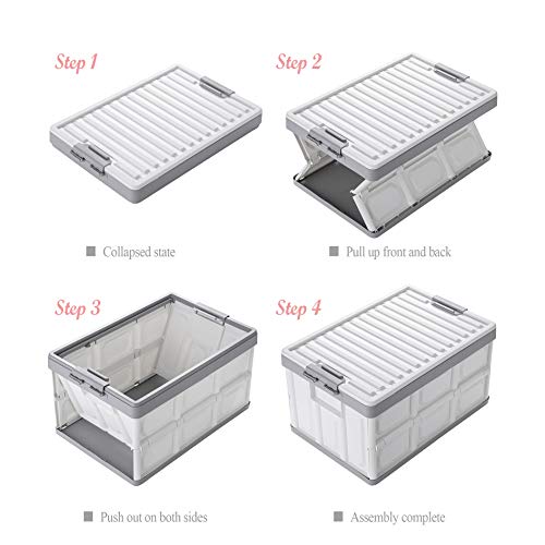 Collapsible Storage Bins with Lids 30L, Folding Plastic Stackable Utility Crates 2-Pack, Durable Containers for Home & Garage Organization - Oyster White - color: White