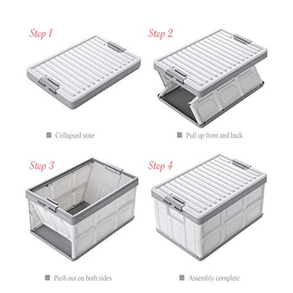 Collapsible Storage Bins with Lids 30L, Folding Plastic Stackable Utility Crates 2-Pack, Durable Containers for Home & Garage Organization - Oyster White - color: White