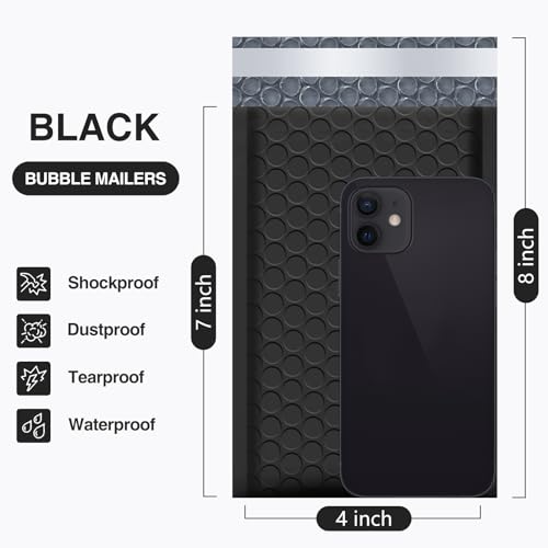UCGOU Bubble Mailers 4x8" Black 50 Pack Usable Size 4x7" Padded Envelopes - color: Black, size: 4x8" 50PC