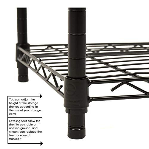 BestOffice | 4-Tier Wire Shelf with Wheels | 14" x 36" x 54" | Black - color: Black, size: 14Lx36Wx54H