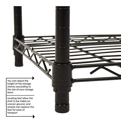 BestOffice | 4-Tier Wire Shelf with Wheels | 14" x 36" x 54" | Black - color: Black, size: 14Lx36Wx54H