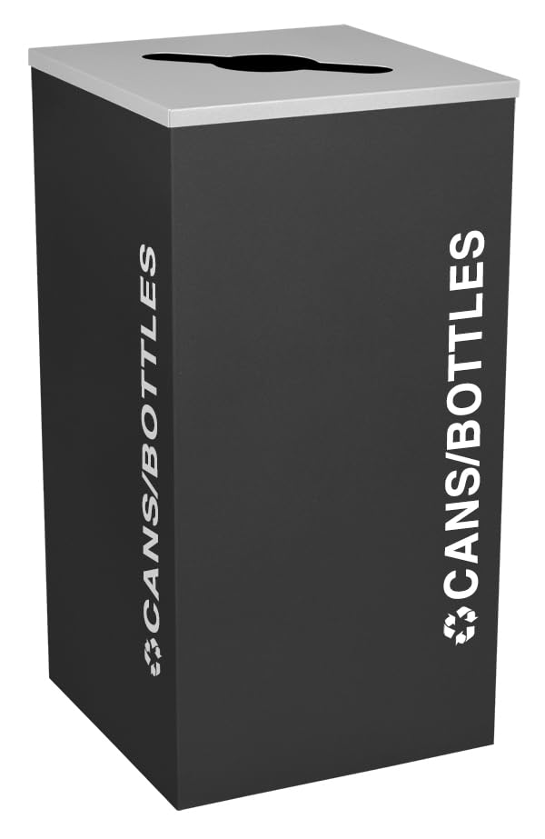 Kaleidoscope 24 Gallon Steel Commercial Trash and Recycling Bin | Color Coded for Each Trash and Recycling Stream | Customize Your Waste Station for Your Office, Lobby, School - color: Black Textured, style: Cans and Bottles