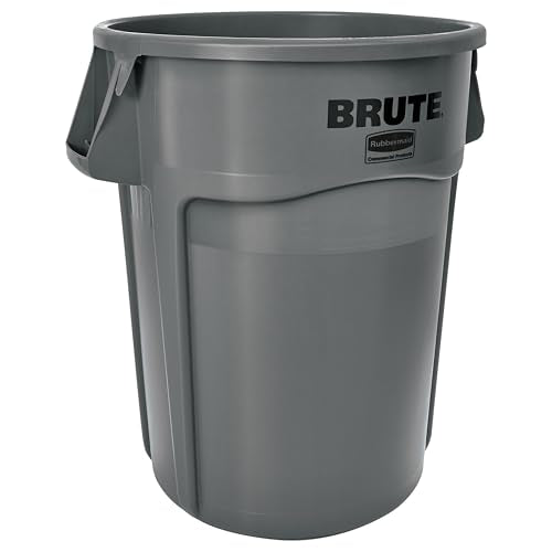 Rubbermaid Commercial Products BRUTE Heavy-Duty Round Trash/Garbage Container, 44-Gallon, Gray, for Landscapers/Construction Sites/Restaurants/Back of House/Offices/Warehouses, Pack of 4