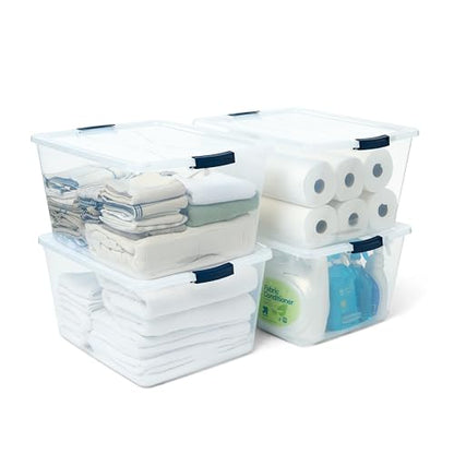 Rubbermaid Cleverstore 71 Qt Clear Storage Bins with Lids, 4-Pack, Stackable, BPA-Free, Made in USA - size: 71 Qt - 4 Pack