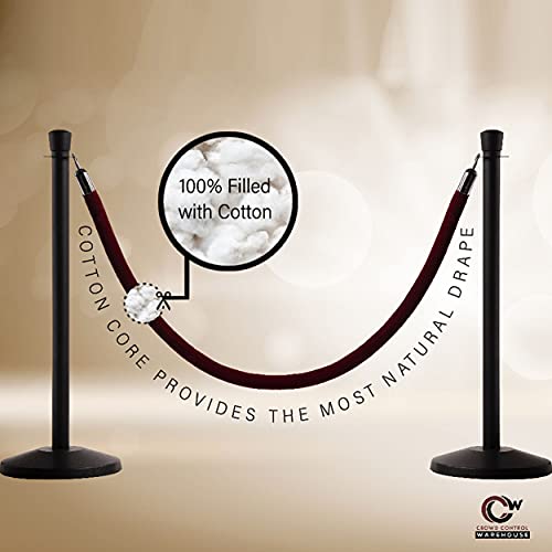 Montour Line Heavy-Duty Velvet Stanchion Rope, Cotton Core, 6 Ft, Brown