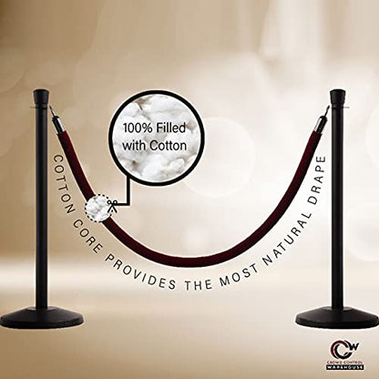 Montour Line Heavy-Duty Velvet Stanchion Rope, Cotton Core, 6 Ft, Brown