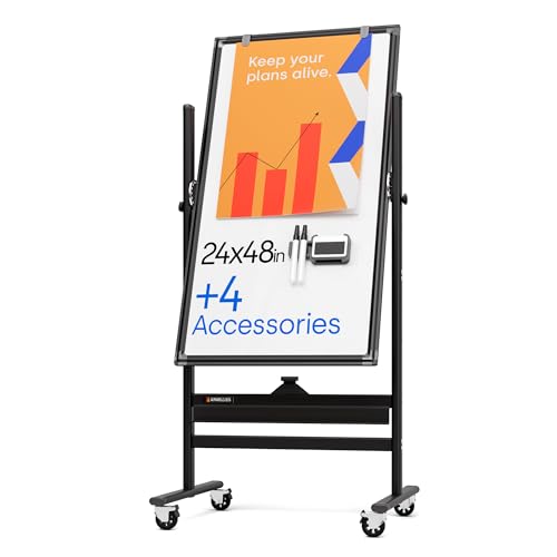 Kamelleo Rolling Whiteboard on Wheels 24" x 48", Double Sided White Board - color: Jet Black, size: 24x48