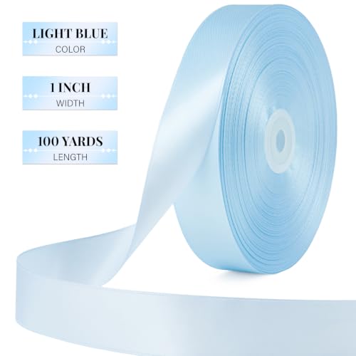 Light Blue Satin Ribbon 1 Inch x 100 Yards - color: Light Blue