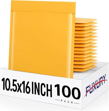 Fuxury Kraft Bubble Mailers 10.5X16" 100 Pack Self Seal Padded Envelopes - color: Yellow, size: 10.5x16" 100PC