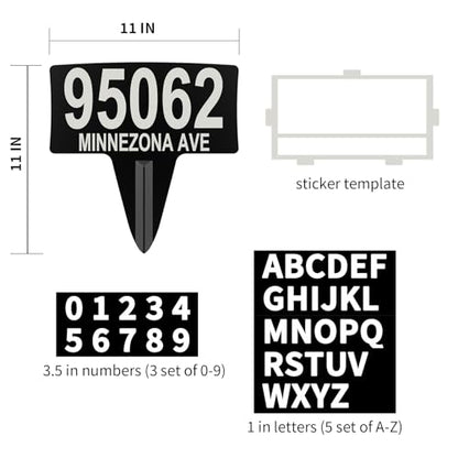 Metal House Address Yard Sign with Numbers and Letters for outside - color: Black(Square)