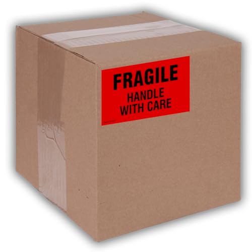 Kenco 3" X 5" Fragile Handle with Care Fluorescent Shipping Label Stickers for Shipping and Packing -500 Labels Per Roll (5 Pack) - size: 5 PACK