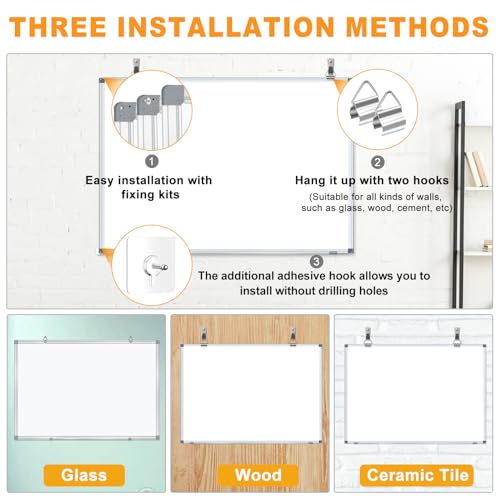 H-Qprobd White Board Dry Erase Whiteboard for Wall, 18"x24" Hanging Wall Mounted Magnetic Whiteboard Aluminium Frame for Home, Office, School, Kitchen - size: 24"x18"