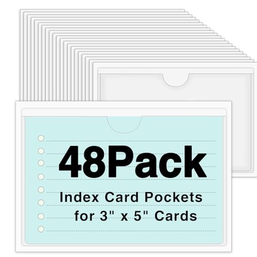 48 Pack Adhesive Index Card Holders, Clear 3 x 5 Label Pockets - size: 48 Pack 3 x 5 Inches