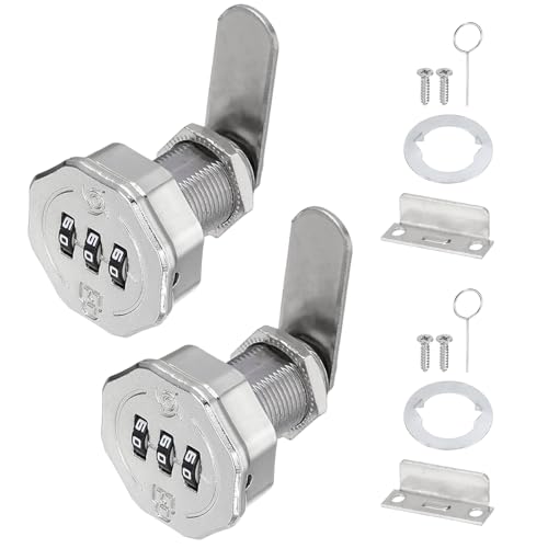 PATIKIL 2 PCS Combination Cabinet Cam Lock, 3-Digit Keyless Metal Locks with 13/16Inch Cylinder for Cabinet Drawer Doors Deposit Box Filing Mailbox, Bright Chrome - color: Silver Tone, size: 13/16Inch