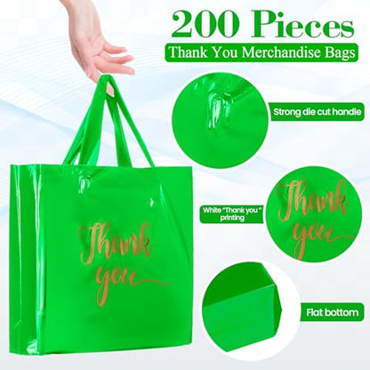 Teling 200 Pcs Thank You Shopping Bags with Handle,Green - color: Green
