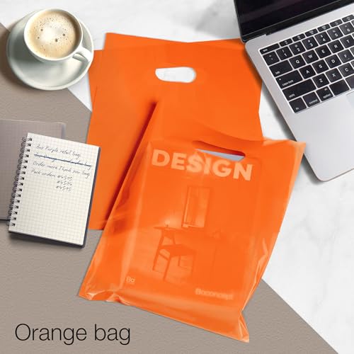 Choice Marts 100 Orange Plastic Bags With Handles 9x12 Merchandise Bags - color: Orange