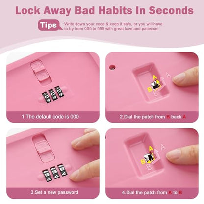 Lockable Storage Box, Small Lock Box with Combination Code for Phone/Medicine Safe/Food Home/Refrigerator/Office/Personal Items/Travel/Gift,9.25 x 5.04 x 3.62’’ - color: Pink