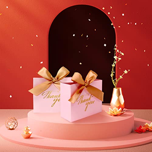 24 Pack Small Thank You Party Favor Bags with Ribbon, Mini Gift Bags Bulk - color: Pink/Gold Ribbon