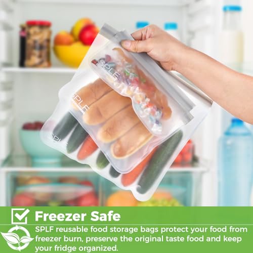 SPLF 12 Pack Dishwasher Safe Reusable Food Storage Bags, Gray - color: Gray, size: 12 Pack-2 Gallon 5 Sandwich 5 Snack