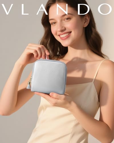 VLANDO Small Travel Jewelry Case,Velvet Pouch Bags with Zipper,Gray - color: B.Grey