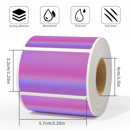 MFLABEL 2.25" x 1.25" Holographic Purple Thermal Labels, 500pcs Waterproof Self-Adhesive Printable Stickers for Thermal Printers, Small Business Logo, Barcode, Packaging - color: 2.25 X 1.25 Purple, size: 1 Rolls