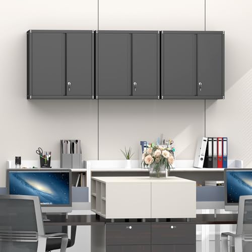 Metal Wall Cabinet, Garage Wall Cabinet, Metal Storage Cabinet, Black - color: Black, size: 27.95"H