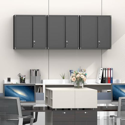 Metal Wall Cabinet, Garage Wall Cabinet, Metal Storage Cabinet, Black - color: Black, size: 27.95"H